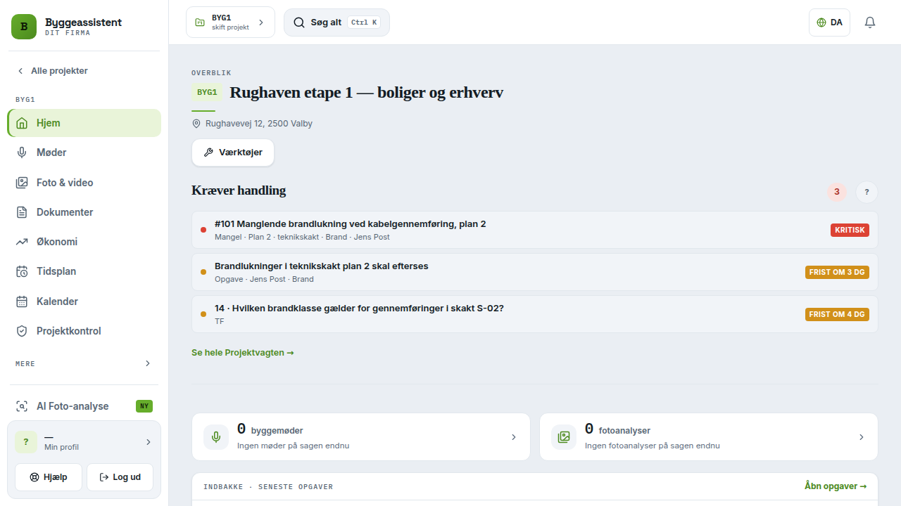Sagens forside i Byggeassistent
